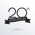20 years anniversary logo with ribbon. 20th anniversary celebration label. Design element for birthday, invitation, wedding. Royalty Free Stock Photo